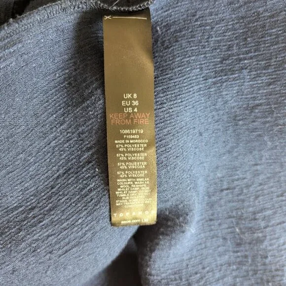 Topshop Premium Textured Jacquard Midi Dress Navy Blue Tiered Size 4 - Picture 7 of 11